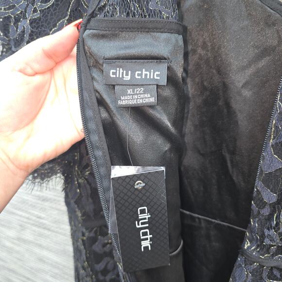 City Chic Lace Dress Womens Plus Size 22 Black Gold Whimsy Goth Formal Party NEW - Picture 4 of 10